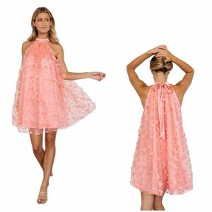 EASEL NWT Coral Floral Appliqué Sleeveless Shift Dress S